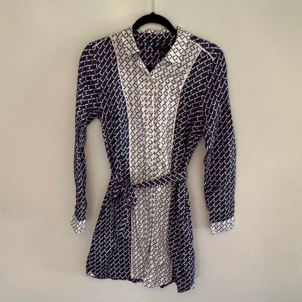 Tommy Hilfiger Navy and White Long Sleeve Dress